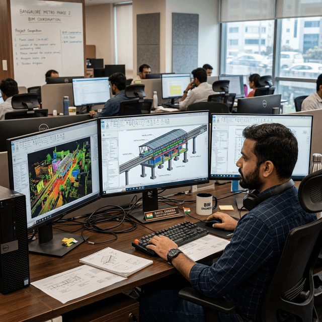 BIM engineer working on Revit model from point cloud