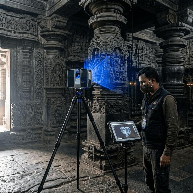 LiDAR documentation inside Indian heritage temple